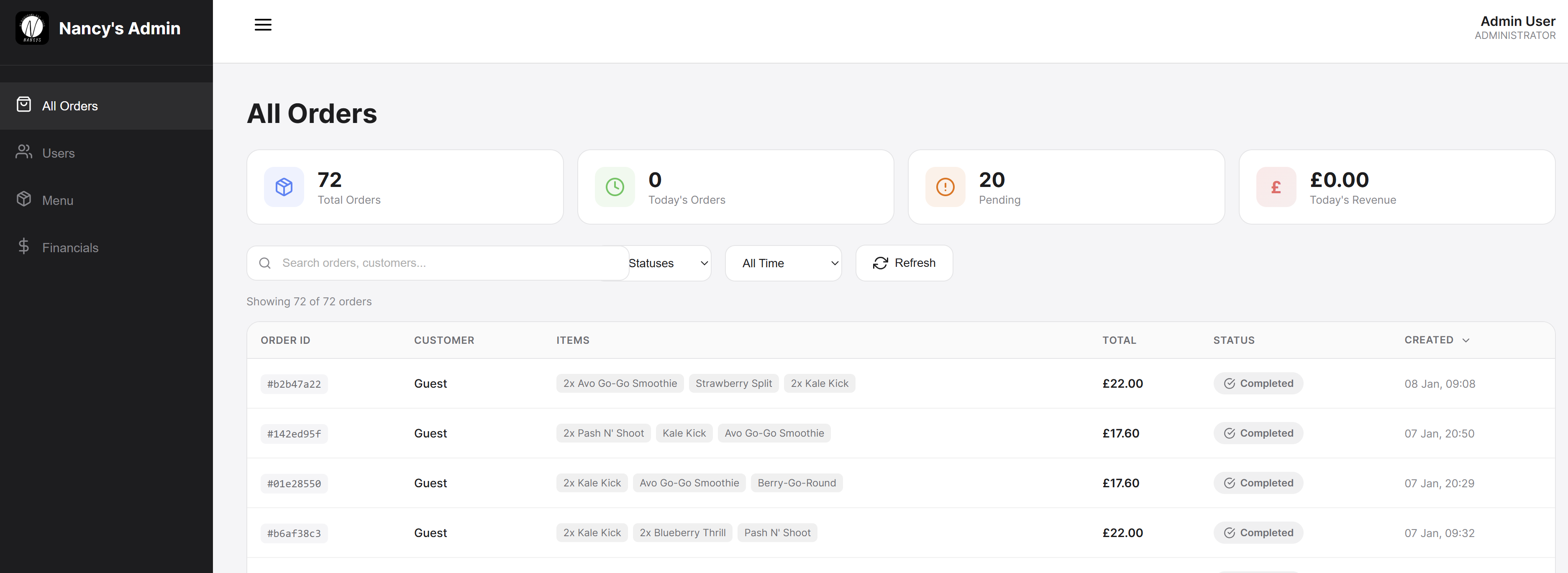 OrderMadd dashboard showing order management with stats and order list